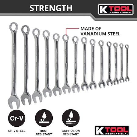 High Polish SAE Combo Wrench Set,14 Pcs.